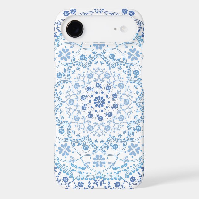 Blue Mandala on White I phone case (Back)