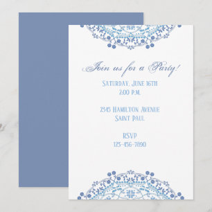 Blue Mandala on White Invitation