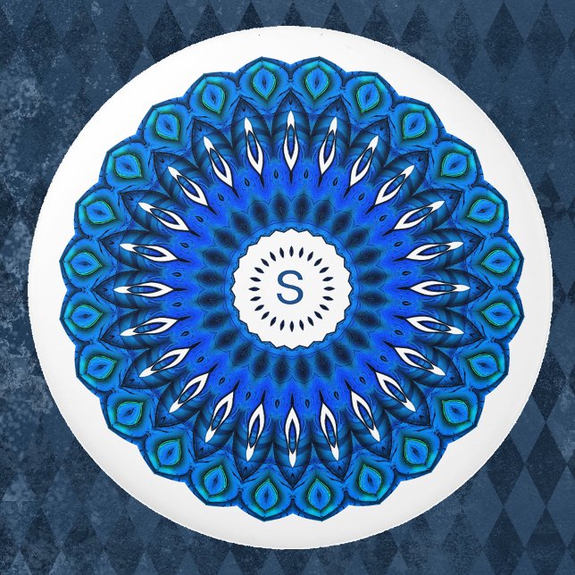 Blue Mandala on White with Initial Drawer Knob (Creator Uploaded)