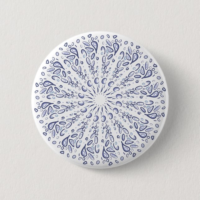Blue mandala pattern 6 cm round badge (Front)