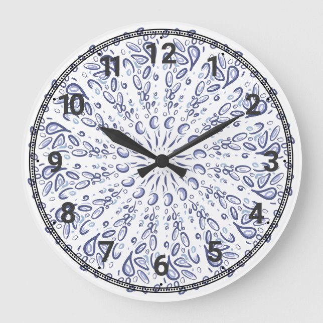 Blue mandala pattern large clock (Front)