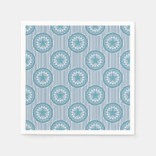 Blue mandala pattern on striped background napkin