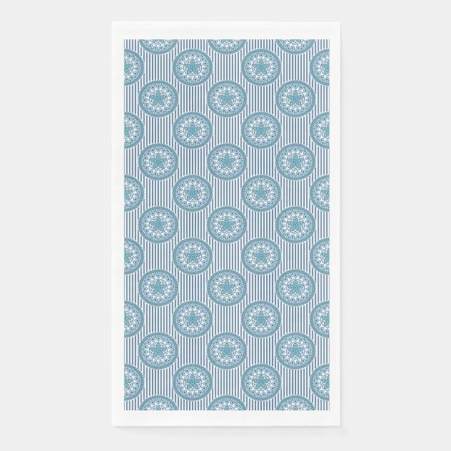 Blue mandala pattern on striped background napkin (Front)