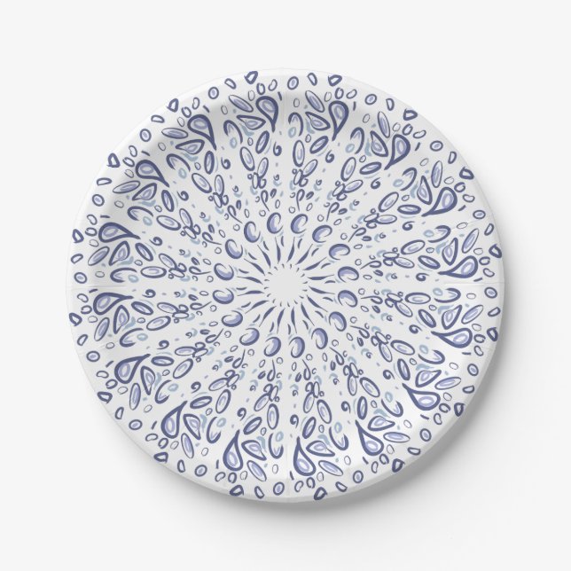 Blue mandala pattern paper plate (Front)