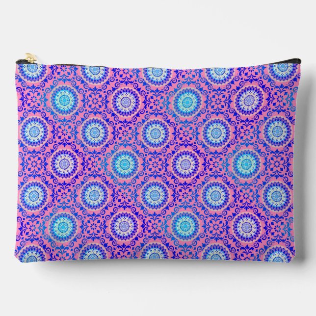 Blue Mandala Pattern Pink Boho  Accessory Pouch (Front)
