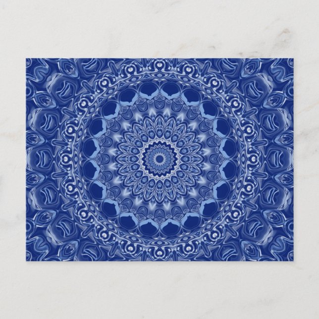 Blue Mandala Pattern with Starburst Symmetry Postcard (Front)