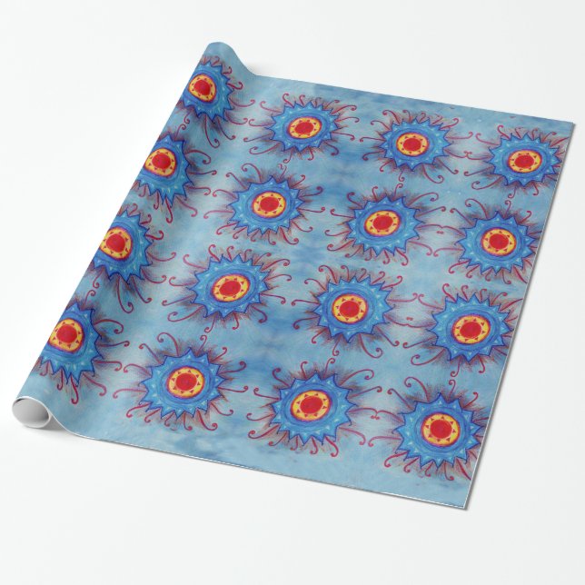 Blue Mandala Pattern Wrapping Paper (Unrolled)