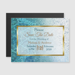 Blue Mandala Save the Date Wedding Magnetic Card