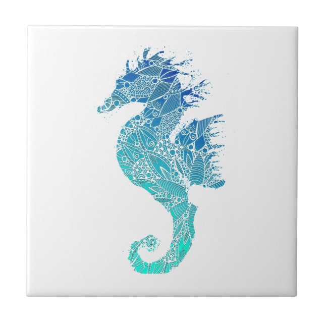 Blue Mandala Seahorse Tile (Front)