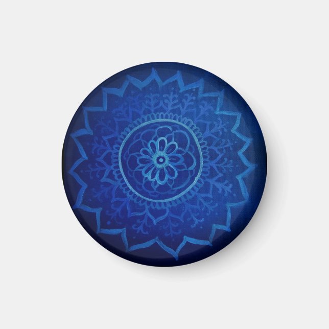 Blue mandala Small, 3.2 Cm Round Magnet (Front)