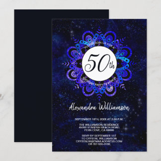 Blue Mandala Space Stars Boho 50th Birthday Party Invitation