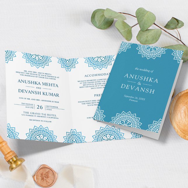 Blue Mandala Traditional Ethnic Indian Wedding Invitation (Creator Uploaded)