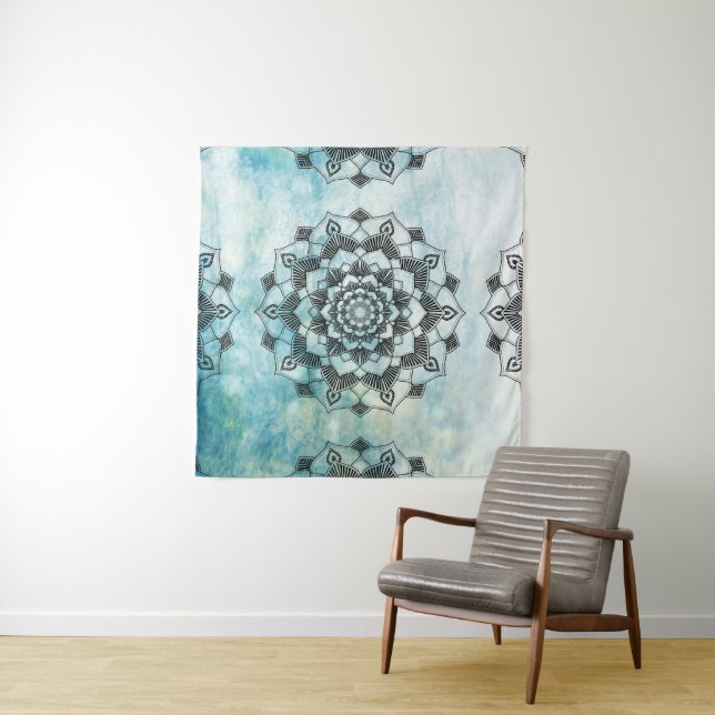Blue Mandala Wall Art Tapestry (In Situ (Horizontal))