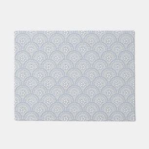 Blue mandala waves pattern on white background doormat