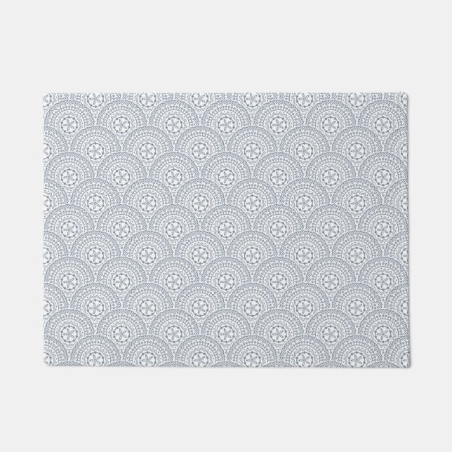 Blue mandala waves pattern on white background doormat (Front)