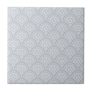 Blue mandala waves pattern on white background tile