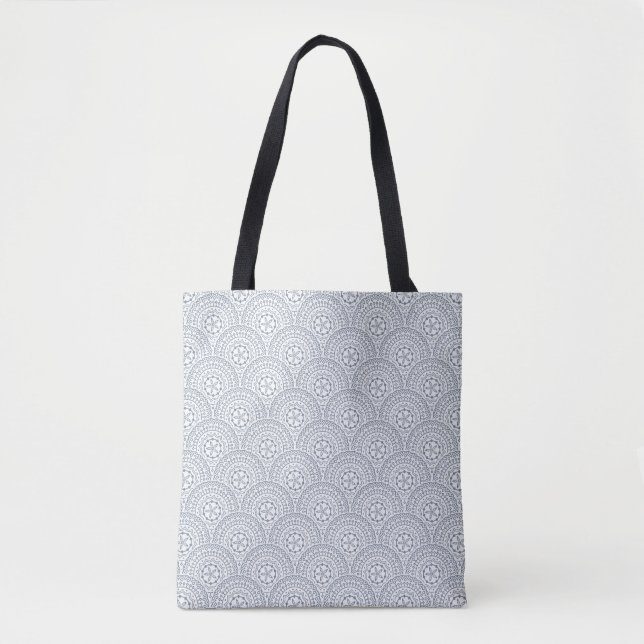 Blue mandala waves pattern on white background tote bag (Front)