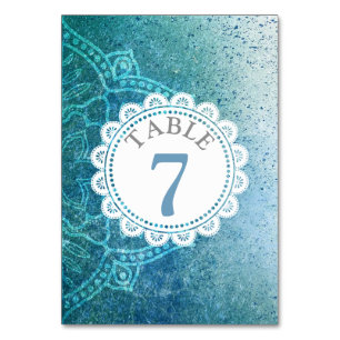 Blue Mandala Wedding Table Number Card
