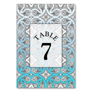 Blue Mandala Wedding Table Number Card