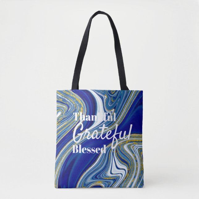 Blue Marbelized Exquisite Tote Bag (Front)