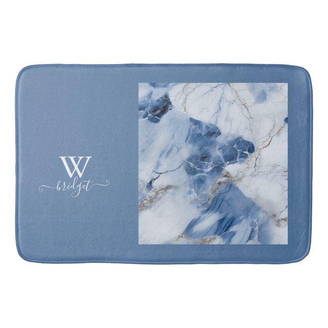 blue marble abstract coastal pattern bath mat (Front)
