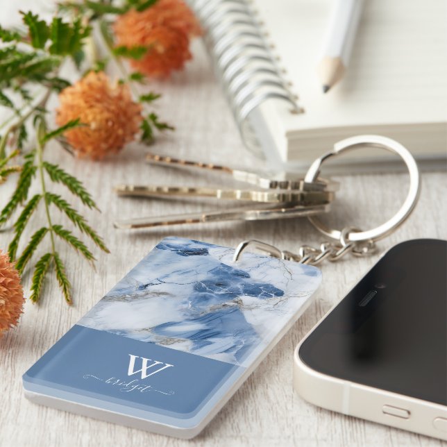 blue marble abstract coastal pattern key ring (Front Right)