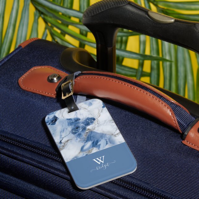 blue marble abstract coastal pattern luggage tag (Front Insitu 1)