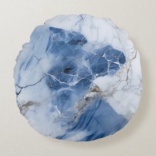 blue marble abstract coastal pattern round cushion (Front)