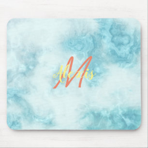 Blue Marble Abstract Monogram Mouse Pad