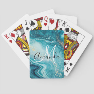 Blue Marble Abstract Monogram Playing Cards