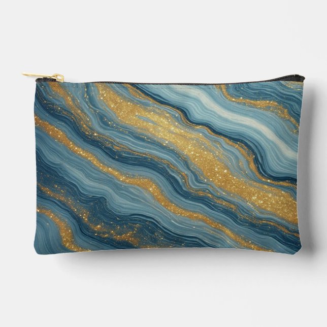 Blue Marble Abstract With Gold Veins Accessory Pouch (Front)