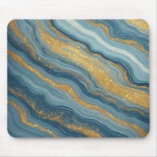 Blue Marble Abstract With Gold Veins Mouse Pad