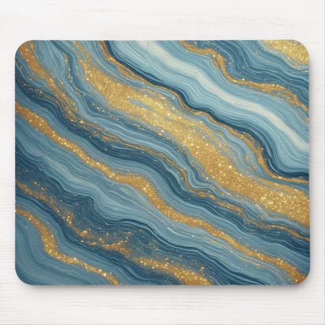 Blue Marble Abstract With Gold Veins Mouse Pad (Front)