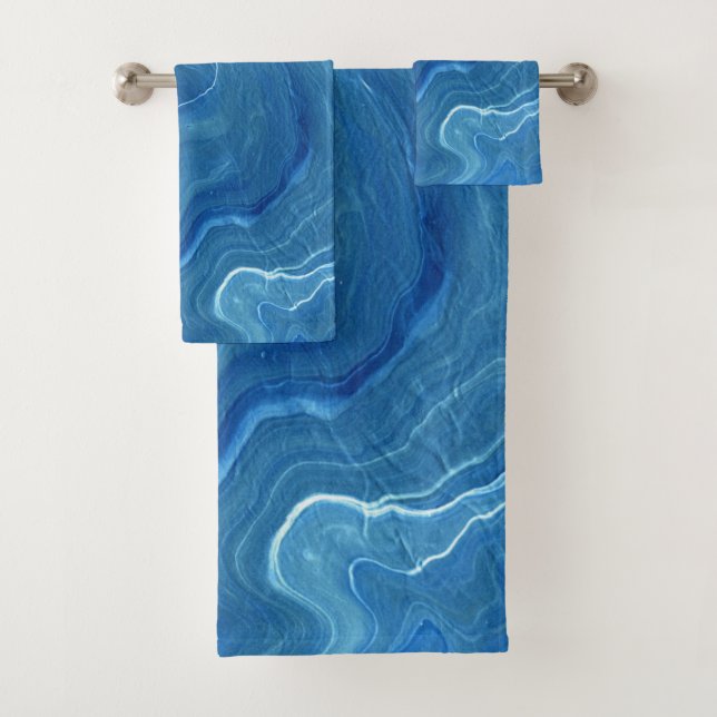 Blue Marble Agate Abstraction  Bath Towel Set (Insitu)