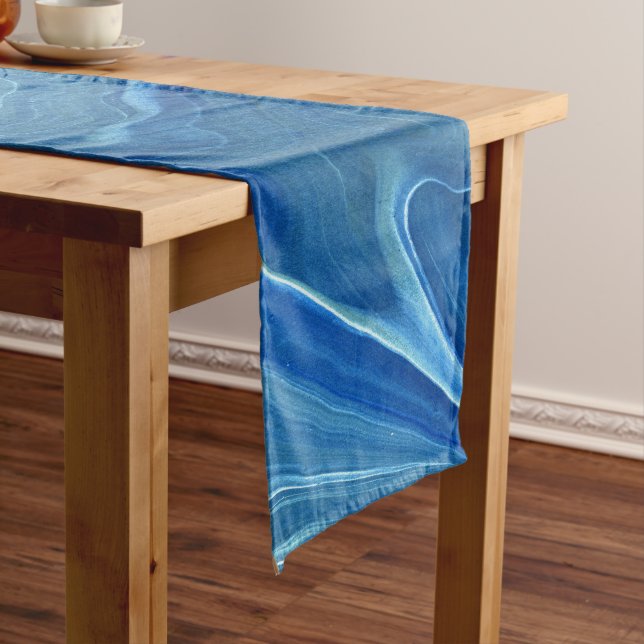 Blue Marble Agate Abstraction Short Table Runner (In Situ)