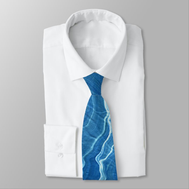 Blue Marble Agate Abstraction  Tie (Tied)