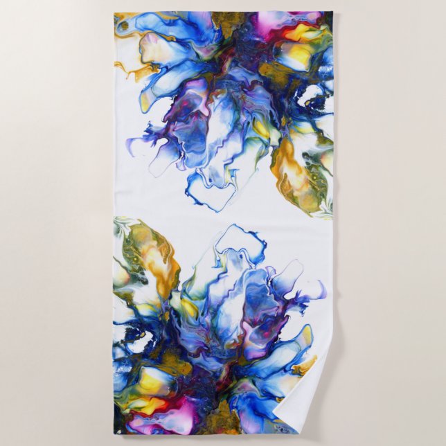 Blue Marble Agate Fluid Art Beach Towel (Front)