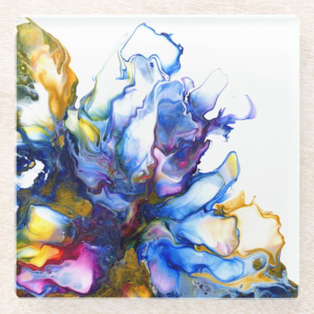 Blue Marble Agate Fluid Art Glass Coaster (Front)