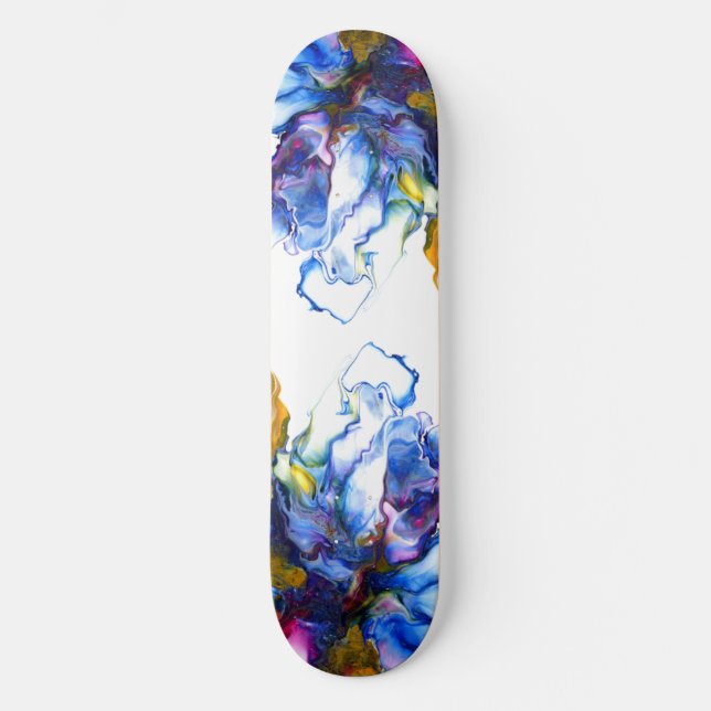 Blue Marble Agate Fluid Art Skateboard (Front)