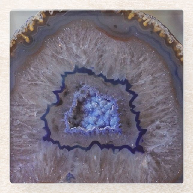 Blue Marble Agate Geode Faux Stone Coaster (Front)
