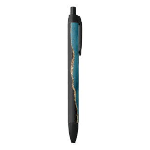 Blue Marble Agate Glamourous Black Golden Glitters Ink Pen