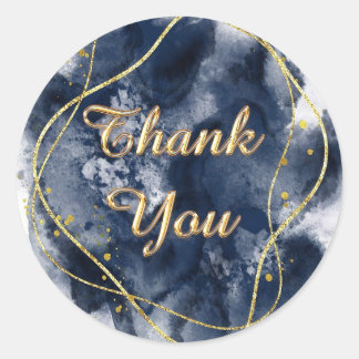 Blue Marble Agate Gold Geode Thank You stickers