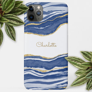 Blue Marble Agate Gold Glitter Personalised Case-Mate iPhone Case