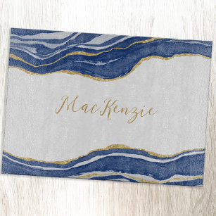 Blue Marble Agate Gold Glitter Personalised Cutting Board
