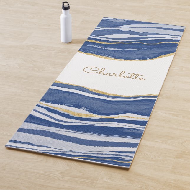 Blue Marble Agate Gold Glitter Personalised Yoga Mat (In Situ)