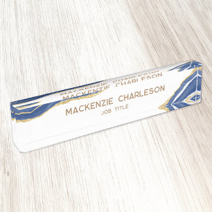 Blue Marble Agate Gold Glitter Professional Nameplate