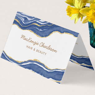Blue Marble Agate Gold Glitter QR code Business Card