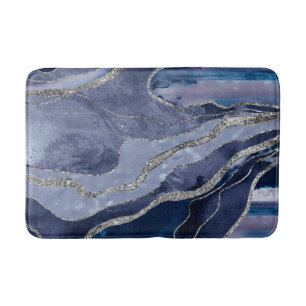 Blue Marble Agate Silver Glitter Glam #1  Bath Mat