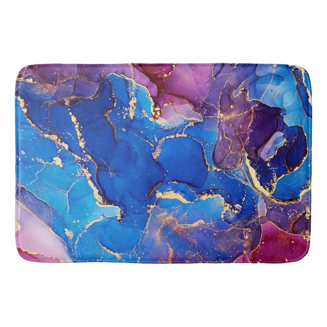 BLUE MARBLE AGATE SILVER GLITTER GLAM BATH MAT (Front)