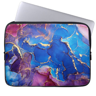 BLUE MARBLE AGATE SILVER GLITTER GLAM LAPTOP SLEEVE